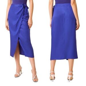 🆕 FRENCH CONNECTION Gabina Wrap Draped Sarong Midi Skirt in Clement Blue
